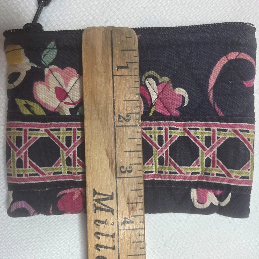 Vera Bradley Ribbons Quilted Zip Coin Pouch Wallet Navy Pink Floral - Picture 5 of 6